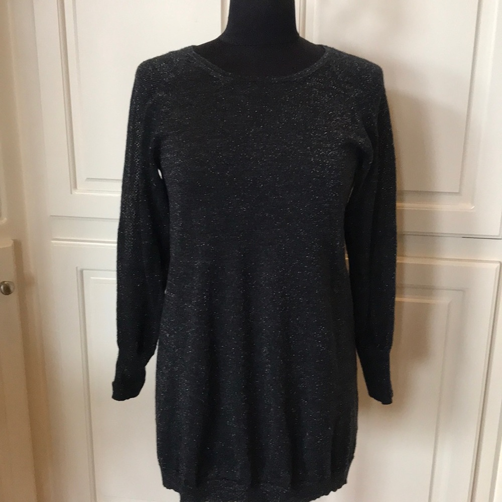 Eileen Fisher Metallic Silver Black Tunic Sweater